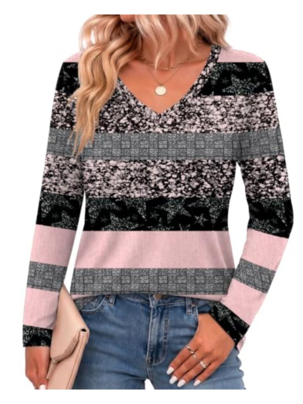 Zeagoo Womens Long Sleeve V Neck T Shirt Loose Fit Floral Top